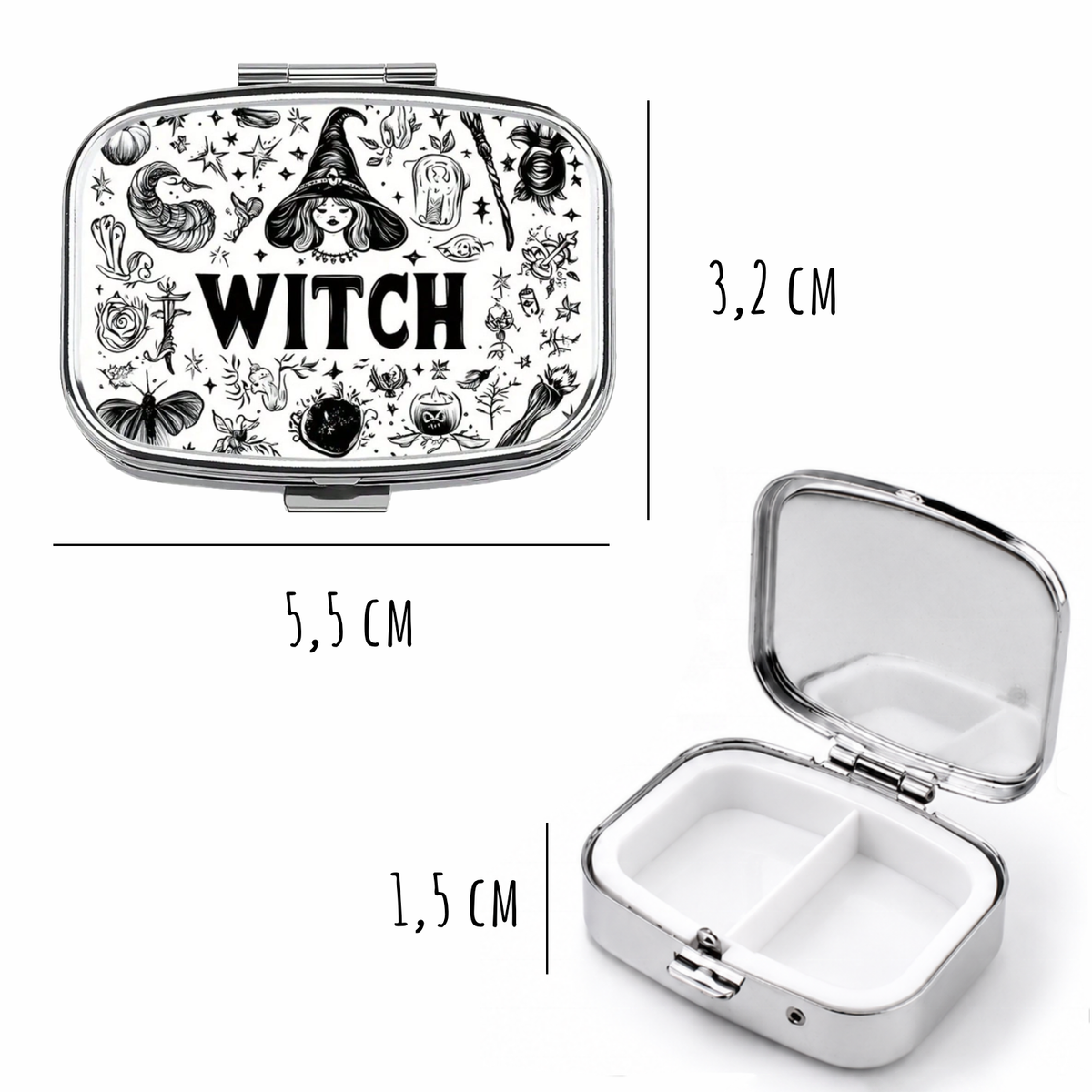 Portapillole metallo epoxy - Witch black and white