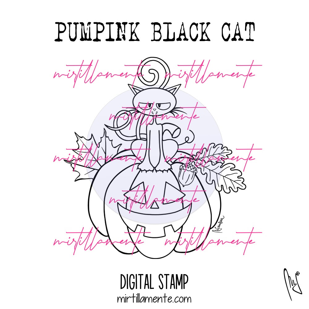 Nature: PUMPKIN BLACK CAT - digital stamp