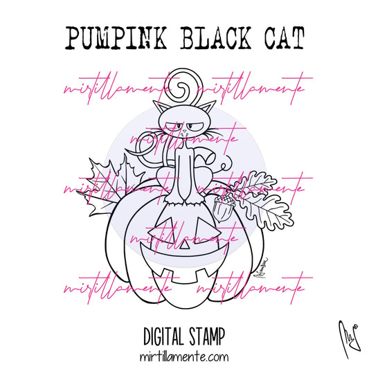 Nature: PUMPKIN BLACK CAT - digital stamp