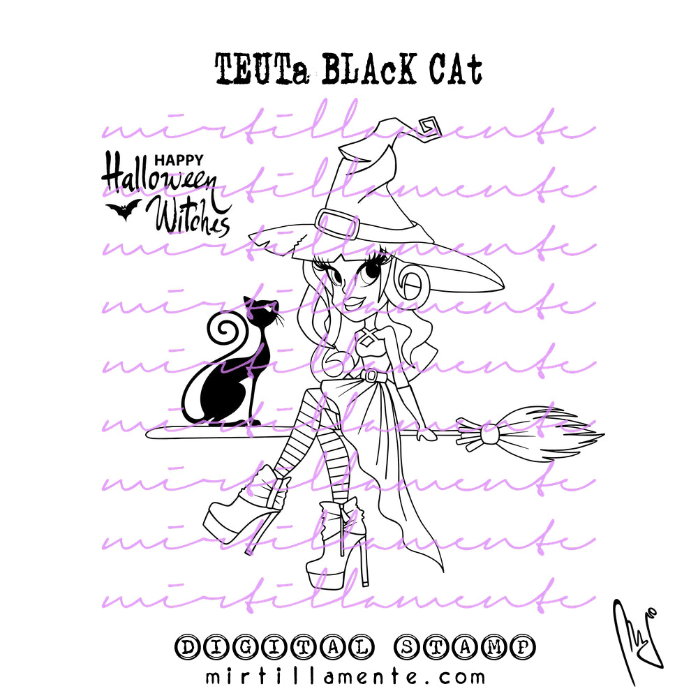 Le Pine: TEUTA BLACK CAT - digital stamp